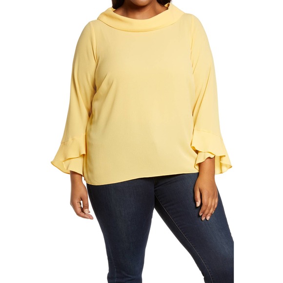New Plus Size Women's Vince Camuto Flutter Sleeve Blouse, Size 2X - Yellow - Picture 1 of 1